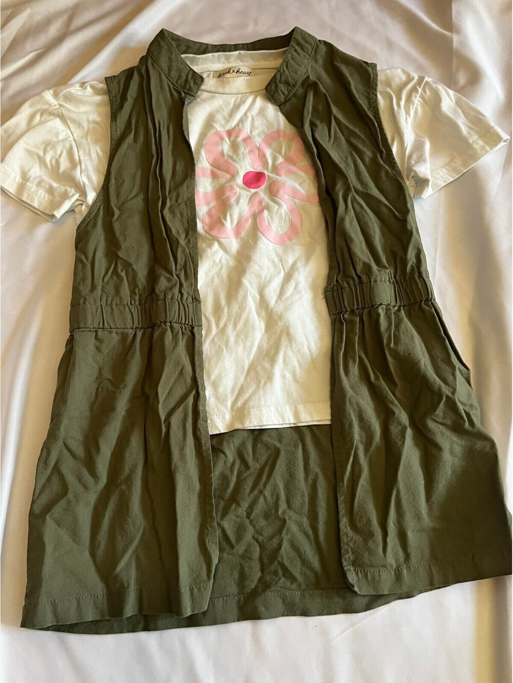 Olive layered look short sleeve top girls